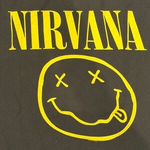 NIRVANA Black Tee with Yellow Smiley Graphic